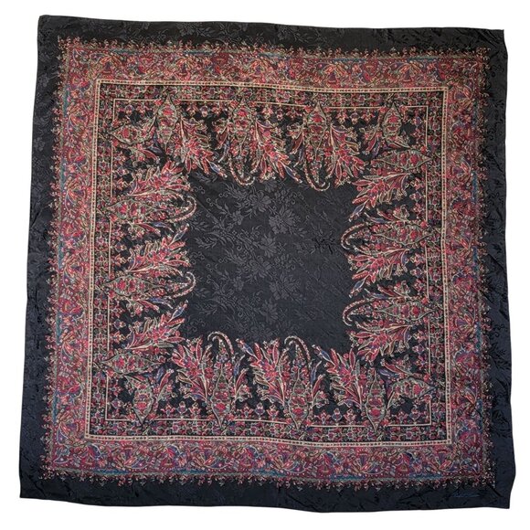 Vintage Ralph Lauren Silk Scarf 34 x 34 Square Jacquard Floral Paisley Black Red - Picture 2 of 7